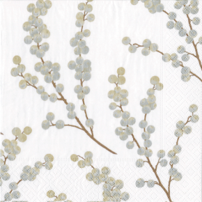 Berry Branches White/Silver Paper Luncheon Napkins, 20 Per Pack