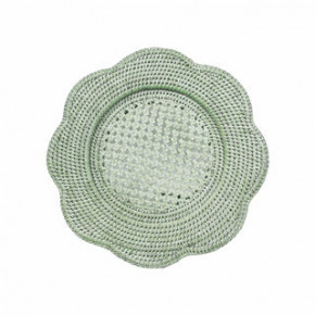 Rattan Scalloped Round Charger Plate Green