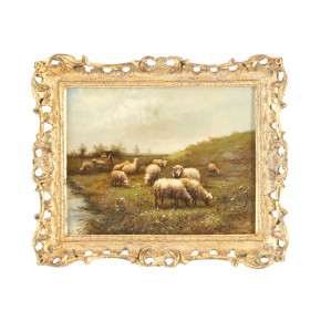 Sheep W/Cottage Hand Painted Oil