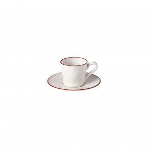 Beja White & Red Coffee Cup And Saucer 3.5'' x 2.5'' H2.25'' | 3 Oz. D5''