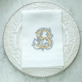 Vintage Vine Monogram B White (Gold/Platinum) Tri-Fold Napkin