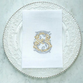 Vintage Vine Monogram S White (Gold/Platinum) Tri-Fold Napkin