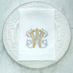 Vintage Vine Monogram W White (Gold/Platinum) Tri-Fold Napkin