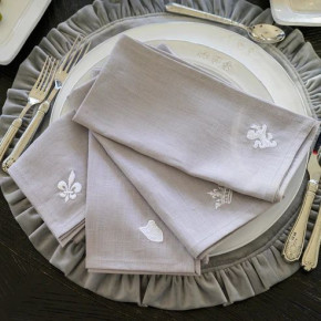 Washed Linen Firenze Stamps Grey (White) Set of 4 Napkins