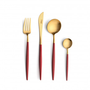 Goa Red Handle/Gold Matte 24 pc Set (6x Dinner Knives, Dinner Forks, Table Spoons, Coffee/Tea Spoons)