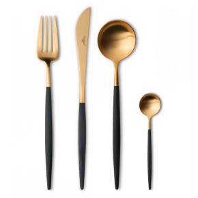 Goa Black Handle/Gold Matte 24 pc Set (6x Dinner Knives, Dinner Forks, Table Spoons, Coffee/Tea Spoons)