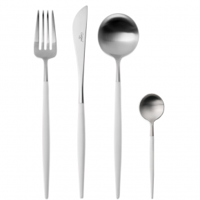 Goa White Handle/Steel Matte 24 pc Set (6x Dinner Knives, Dinner Forks, Table Spoons, Coffee/Tea Spoons)