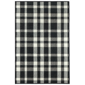 Houston Plaid Black Machine Washable Rug