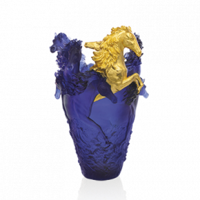 Blue Horse Magnum Vase, 2 Gilded Heads (Special Order)