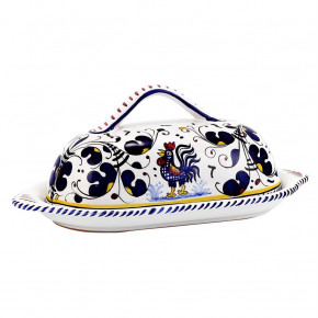 Orvieto Blue Rooster Butter Dish With Cover 9 Long 3 high