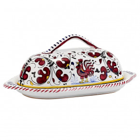 Orvieto Red Rooster Butter Dish With Cover 9 Long 3 high