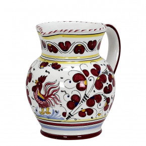Orvieto Red Rooster Traditional Deruta Pitcher (1.25 Liters/40 Oz/5 Cups) 6 in Rd x 6.5 high