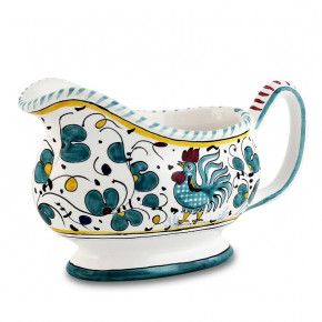 Orvieto Green Rooster Deruta Sauce Boat 6.75 Long. x 3.5 Wide x 5 high (8.5 Long With Handles)