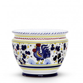 Orvieto Blue Rooster Luxury Cachepot Planter Small 10 in Rd x 8 high