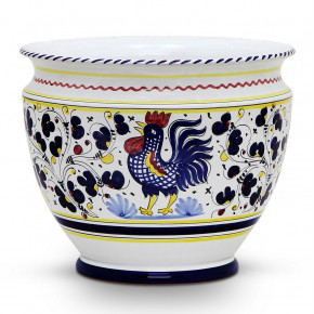 Orvieto Blue Rooster Luxury Cachepot Planter Large 14 in Rd x 12 high