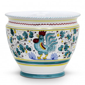 Orvieto Green Rooster Luxury Cachepot Planter Large 14 in Rd x 12 high