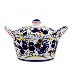 Orvieto Blue Rooster Covered Parmesan Cheese Bowl With Spoon 6 in Rd x 3.5 high