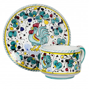 Orvieto Green Rooster Tea/Coffee Cup & Saucer Cup: 4.25x3 high (10Oz) Saucer: 7 in Rd