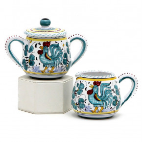 Orvieto Green Rooster Sugar And Creamer 3.5 in Rd x 3.5 high