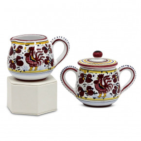 Orvieto Red Rooster Sugar And Creamer 3.5 in Rd x 3.5 high