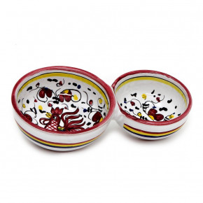 Orvieto Red Rooster Olive Dish Bowl Relish And Condiments Divided Bowl 6.5x4x1 high