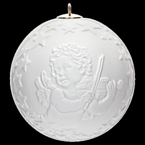 Tree Ornament Bisque Ball With Relief Motiv Musician Angel Round 7 Cm