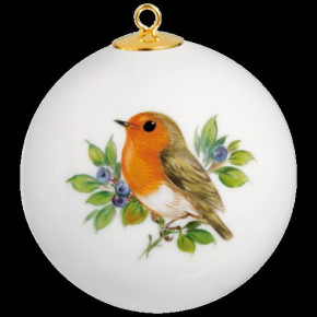 Tree Ornament Vintage Bird Painting Christmas Bauble With Robin Round 5 Cm