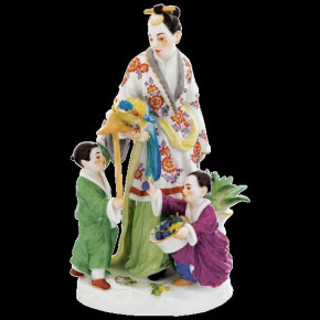 Asian Woman With Two Children, Figurine with Gold