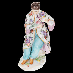 Asian Lady With Bird, Figurine with Gold