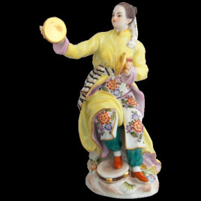 Asian Lady With Cymbals, Figurine with Gold