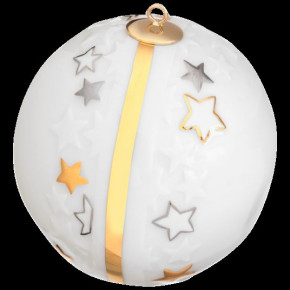 Tree Ornament Gold And Platinum Ball With Relief Round 7 Cm