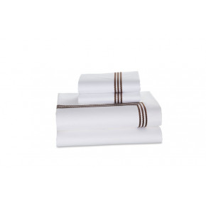 Windsor White/Chocolate Cotton Sateen Bedding King Sheet Set (Flat/Fitted/2 King Pillowcases)