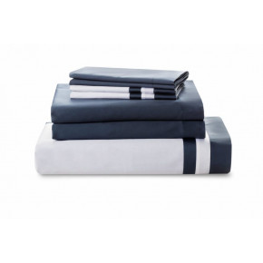 Vilanova White/Navy Cotton Sateen Bedding King Sheet Set (Flat/Fitted/2 King Pillowcases)