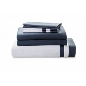 Vilanova White/Navy Cotton Sateen Bedding