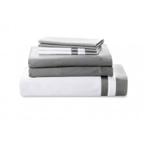 Vilanova White/Harbor Grey Cotton Sateen Bedding Standard Pillow Cases 20x32, Pair