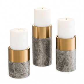 Candle Holder Sierra Grey Marble Brass Finish Set Of 3