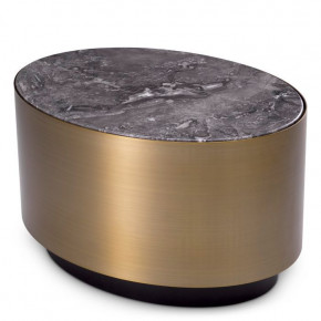 Side Table Porter Oval Brushed Brass Finish Grey Marble
