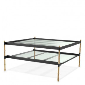 Coffee Table Princess Square Black Leather Vintage Brass Finish