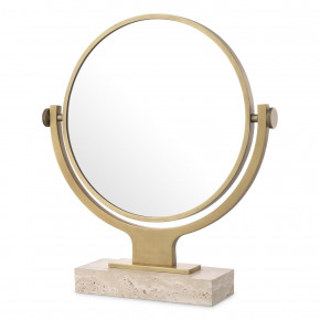 Briançon Travertine Antique Brass Round Tabletop Mirror