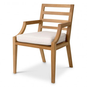 Hera Natural Teak Flores Off-White Outdoor Dining Chair