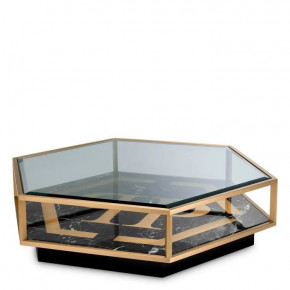 Coffee Table Falcon View Faux Marble Black Brushed Brass Finish