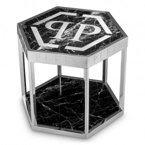 Side Table Billionaire Nickel Finish Faux Marble Black