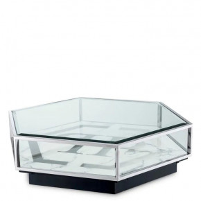 Coffee Table Falcon View Faux Marble Nickel Finish White