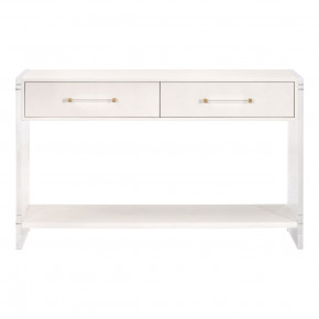 Sonia Shagreen Console Table Pearl Shagreen, Lucite, Brushed Brass