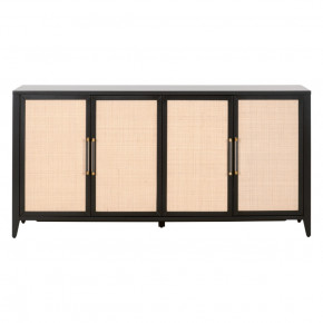 Holland Media Sideboard Brushed Black Acacia, Natural Rattan