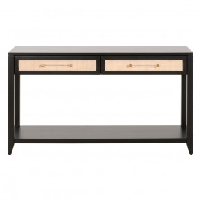 Holland 2-Drawer Console Table Brushed Black Acacia, Natural Rattan