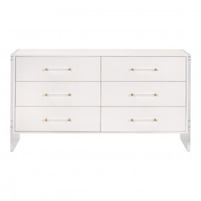 Sonia Shagreen 6-Drawer Double Dresser Pearl Shagreen, Lucite, Brushed Brass