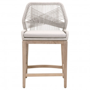 Loom Outdoor Counter Stool Taupe & White Flat Rope, Performance Pumice, Gray Teak Indoor/Outdoor