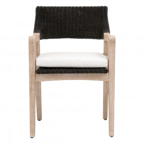 Lucia Arm Chair Black Rattan, Performance White Speckle, Natural Gray Mahogany