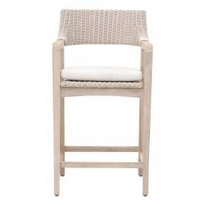 Lucia Outdoor Counter Stool Pure White Synthetic Wicker, Performance White Speckle, Gray Teak Indoor/Outdoor